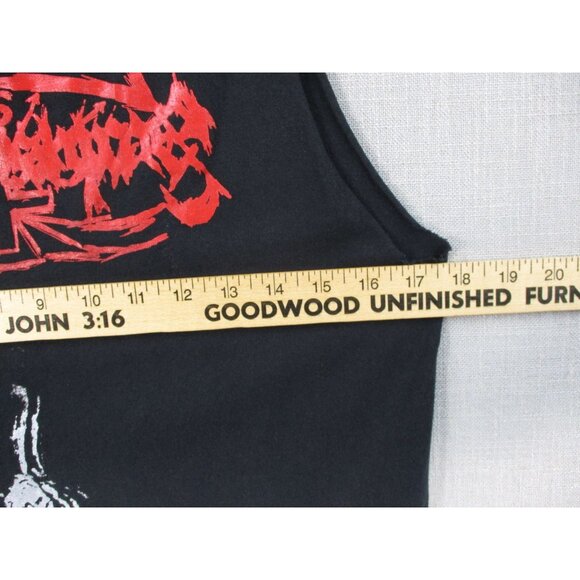 Gildan Heavy Cotton Sleeveless Black Shirt With Red & White Print Size S - Picture 6 of 10